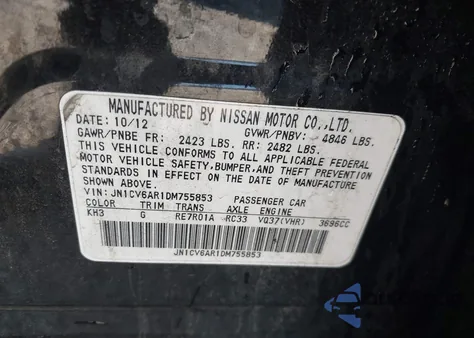 2013 Infiniti G37 z USA, uszkodzony, nr VIN JN1CV6AR1DM755853